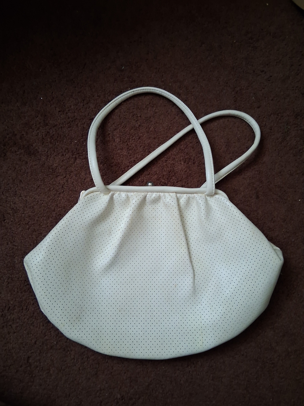Vintage Cream Perforated Top-Handle Shoulder Bag